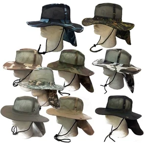 Cappello a secchio Boonie Pesca Escursionismo Tesa A Scatto Militare Copertura Collo Maglia Flap - Foto 1 di 11