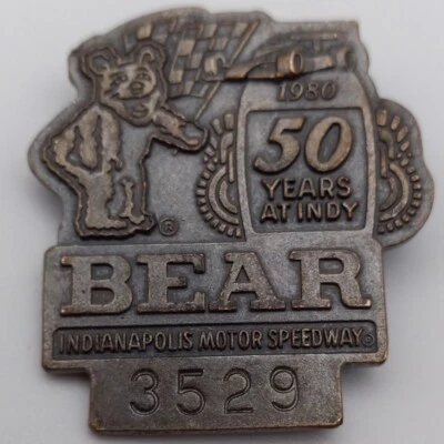 Vintage Indy 500 Bear Pinback Button Indianapolis Motor Speedway Car Race Badge - Image 1 of 4