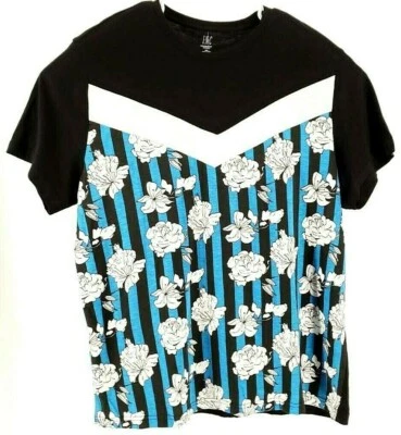 Camiseta International Concepts Para Hombre Negra Rayas Floral Cuello Redondo Algodón XL Nueva Foto 1 de 4
