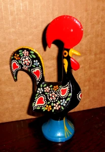 Estatuilla de gallo de buena suerte de metal de colección - Arte popular pintado a mano Portugal - Imagen 1 de 4