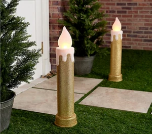 Mr. Christmas Indoor Outdoor Set of 2 24" Blow Mold Candles Gold NEW NIB - Picture 1 of 3
