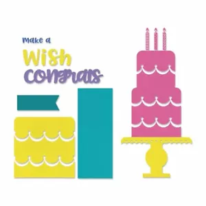 Sizzix Framelits Die Set 9PK w/Stamps - Make a Wish Cake by Lori Whitlock 662802 - Picture 1 of 4