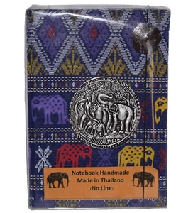 New Handmade Thailand Elephant Print Fabric Multicolor No Line Notebook 6.5x4.5 - Picture 1 of 8