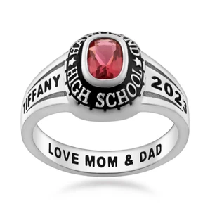 Fully Personalized Rectangle Birthstone For Women's Best High School Class Ring - Picture 1 of 7
