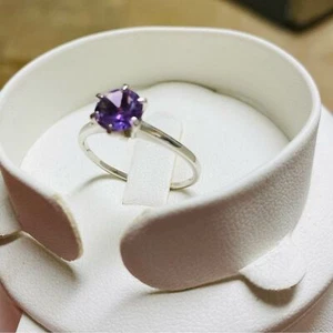 Genuine Brazilian Amethyst Solitaire Ring, SS, Women's Engagement, Wedding. Sz 9 - Picture 1 of 4