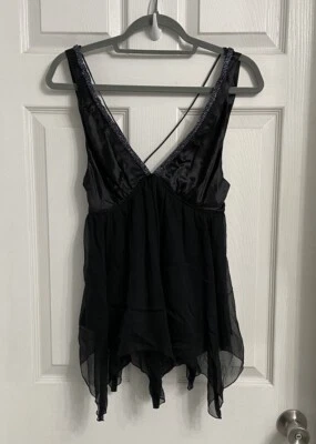 Lencería Express Baby Teddy Talla XS Negra Seda Cuentas Cuello en V Nueva Con Etiqueta Foto 1 de 4
