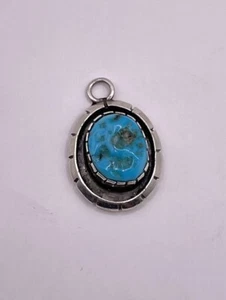 Native American Sterling Silver Simple Turquoise Pendant (2.0g) - Picture 1 of 4