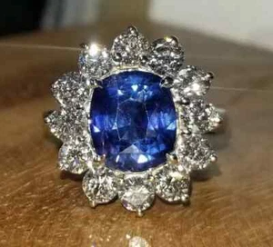 Cushion Cut 2.80 Ct Natural Sapphire Diamond Engagement Ring 14K White Gold7 8 - Picture 1 of 7