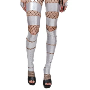 Calentadores de piernas plateados recortados Spandex Leggings Cubiertas Look húmedo Cyber Goth Calcetines UV - Imagen 1 de 3