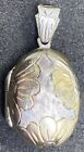 Su Gold Over Silver And 925  Oval Locket Pendant Etched Floral Design Thailand