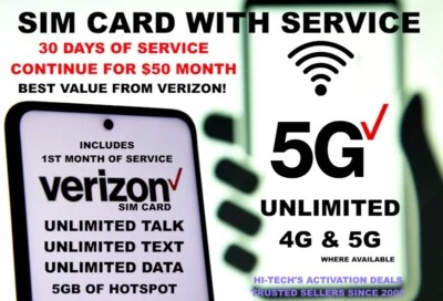 $50 VERIZON ESIM ✅ MONTH INCLUDED UNLIMITED T/T + DATA 5G/4G ✅ ESIM !! NO SHIP✅ - Image 1 of 4