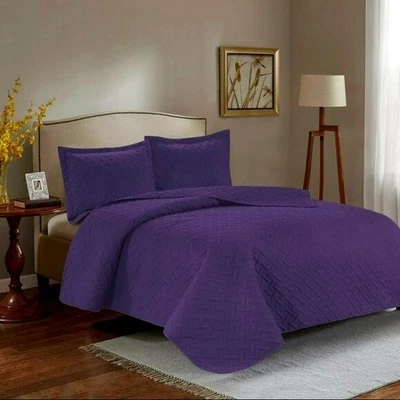 3PC Quilt Bedspread Set Oversized Queen Parachute Purple - Image 1 of 4