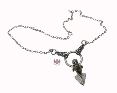 Alchemy Gothic Death Cult Talisman Necklace P384 Goth 2004 Pewter Skull Green - Image 1 of 4