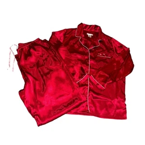 Victoria's Secret PINK Pyjama-Set Polyester einfarbig rot mit Herzen Satin (Größe L) - Bild 1 von 11