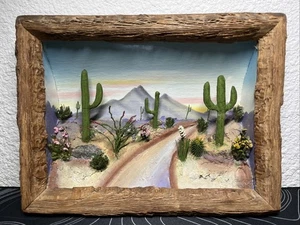 Rare Vintage Diorama Desert Scene Sahuaro Cactus Handmade - Picture 1 of 5