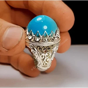 Original Pure Blue Turquoise Gemstone Ring For Men Sterling Silver 925 feroza - Picture 1 of 5
