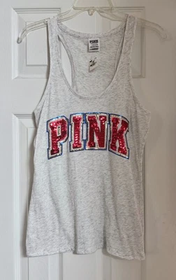 NUEVO CON ETIQUETAS CAMISETA SIN MANGAS VICTORIA'S SECRET ROSA M ROJO ORO AZUL LENTEJUELAS BLING PATRIÓTICO RARA Foto 1 de 3