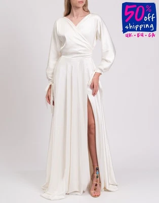 RRP€1035 RHEA COSTA Wedding Gown IT42 US6 UK10 M Ivory Lace-Up Back High Slit - Image 1 of 4