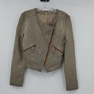 Free People Khaki Faux  Leather Jacket Size 10 - Picture 1 of 8