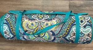 Laura Ashley Memory Foam Roll Up Beach Mat 24” X 66” Yoga Green Blue Floral - Picture 1 of 10