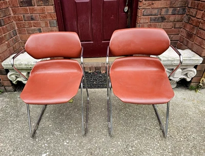VINTAGE CHROME CHAIRS ACTON STACKER OFFICE ORANGE MID CENTURY MODERN MCM - Image 1 of 4