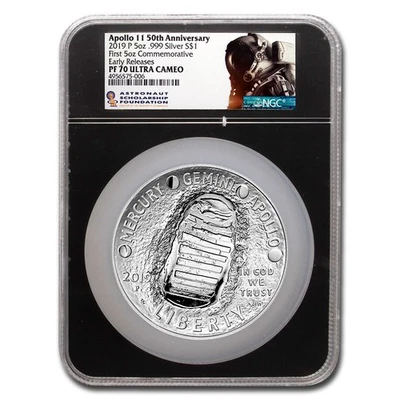 2019-P Apollo 11 50th Anniversary $1 5 oz Silver PF-70 NGC (ER) - Image 1 of 3