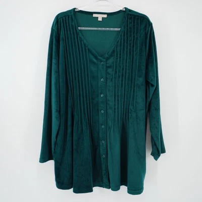 Woman Within Green Long Sleeve Velvet Button Up Top Forest Goblin Fairy 18/20 - Image 1 of 4