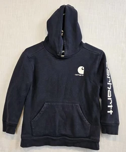Carhartt Hoodie Sweatshirt Boys Size S 8-10 Navy Pullover Logo Outdoors Youth - Picture 1 of 7