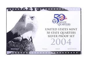 U.S. 2004-S Silver Proof State Quarters Set 5 Coins w/Box, C.O.A. 90% SILVER!! - Picture 1 of 23