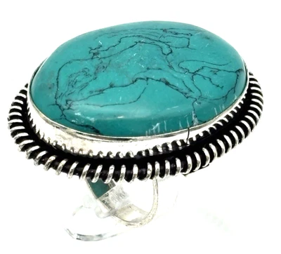 Large Oval Turquoise-Style Statement Ring – Tribal Look – Size P 1/2 – Boho - Image 1 of 4