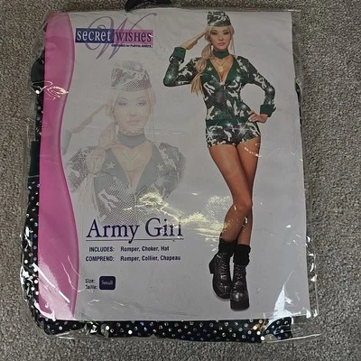 Nuevo DESEOS SECRETOS EJÉRCITO NIÑA SEXY DESPEDIDA DE SOLTERO SOLTERA DISFRAZ TALLA PEQUEÑA 6-9 Vestido Elegante Foto 1 de 4