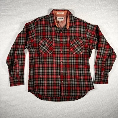 Vtg Shelter Bay by Arrow Shirt Button-Down Wool Blend Red Flannel Plaid Men's L - Image 1 of 4