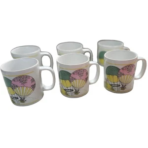 Juego 6 TAZAS de café con globo aerostático horno artesanal caprichoso rosa pájaros - Imagen 1 de 10