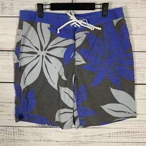 Hobie Hurley Mens Board Shorts Sz 34 9" Inseam Blue Gray Floral Stretch Surfing - Picture 1 of 8