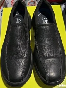Clarks Bradley Step Black Tumbled Leather Slip On Men's Shoes sz 8M - Imagen 1 de 3