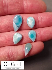 5 x pear Larimar gemstone cabochons blue white colour  19.85 carats LAR012 - Picture 1 of 2