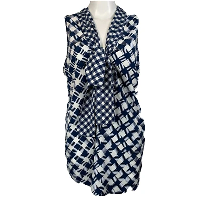 Camisa Mud Pie Mujer Talla L 12-14 Azul Marino Blanco Cuadros Túnica Blusa Sin Mangas Corbata en el Cuello Foto 1 de 4