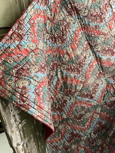 Antique LARGE French INDIENNES QUILT piqué de Marseille RED BLUE c1850 - Picture 1 of 24
