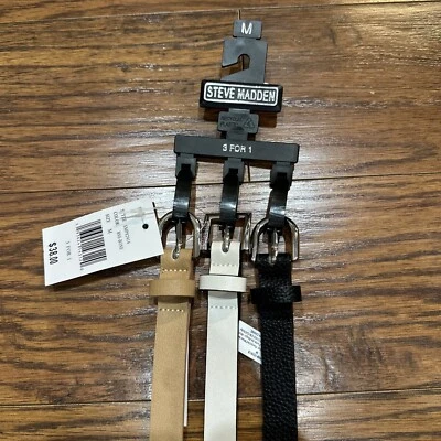 Cinturones ajustados Steve Madden 3 por 1 para mujer, blanco/negro/bronceado talla mediana Foto 1 de 4