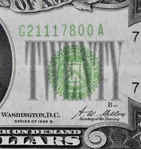 $20 1928B light vivid yellow-green FRN G21117800A twenty $ series B, Chicago - Picture 1 of 3
