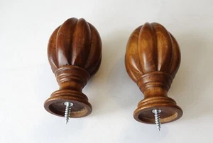 Set of 2 wood medium brown curtain rod finals - Picture 1 of 2
