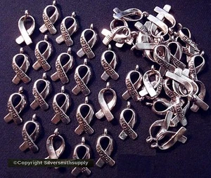 50 Cancer awareness hope ribbon charms ant. silver plated zinc findings CFP071 - Picture 1 of 3
