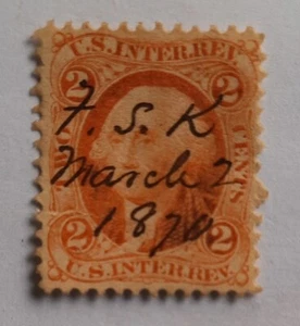 N17: United States (USA) Revenue: 1862-72, 2c. Inter Rev. with Pen Canc. Nice! - Picture 1 of 6