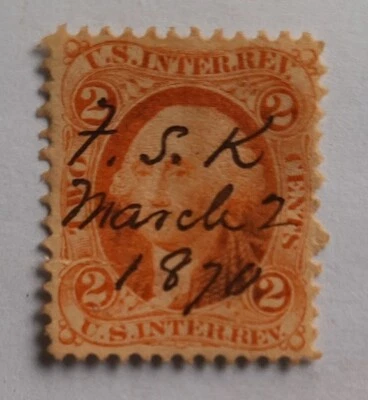 N17: United States (USA) Revenue: 1862-72, 2c. Inter Rev. with Pen Canc. Nice! - Image 1 of 4