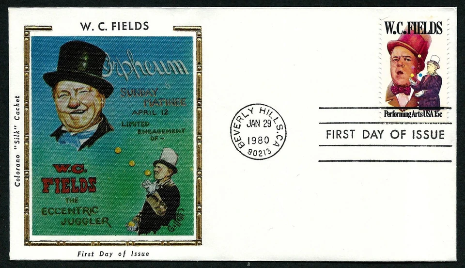 USA, SCOTT # 1803, COLORANO SILK 1980 FDC COVER - W.C. FIELDS PERFORMING ARTS - Image 1 of 1