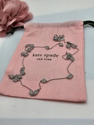 Kate Spade Station Necklace Rhinestone Silvertone Gatsby W Bag Signed 36"  - Image 1 of 4
