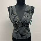 Vintage Y2K tank by forever 21 sz L NWT gray and metallic gold pattern v neck