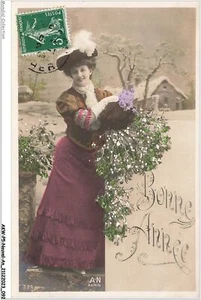 AKWP5-0422 - NEUJAHR - GUTES NEUES JAHR - PORTRÄT EINES MÄDCHENS MIT BLUMEN - Bild 1 von 2