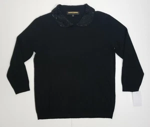Clement Ribeiro Ladies Black Cashmere Blend Jumper Sz 12 Embellished Collar New - Picture 1 of 10
