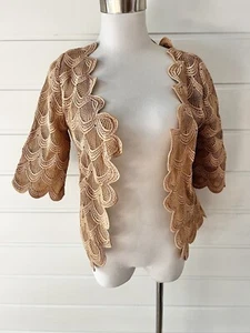 Vintage Womens Tan Lace Scalloped Edge Sheer Jacket - Small - Picture 1 of 10